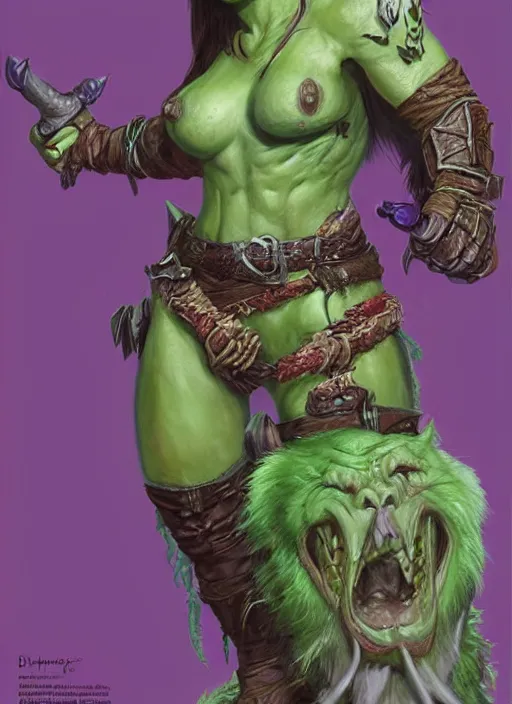 Image similar to female orc, ultra detailed fantasy, dndbeyond, bright, colourful, realistic, dnd character portrait, full body, pathfinder, pinterest, art by ralph horsley, dnd, rpg, lotr game design fanart by concept art, behance hd, artstation, deviantart, hdr render in unreal engine 5