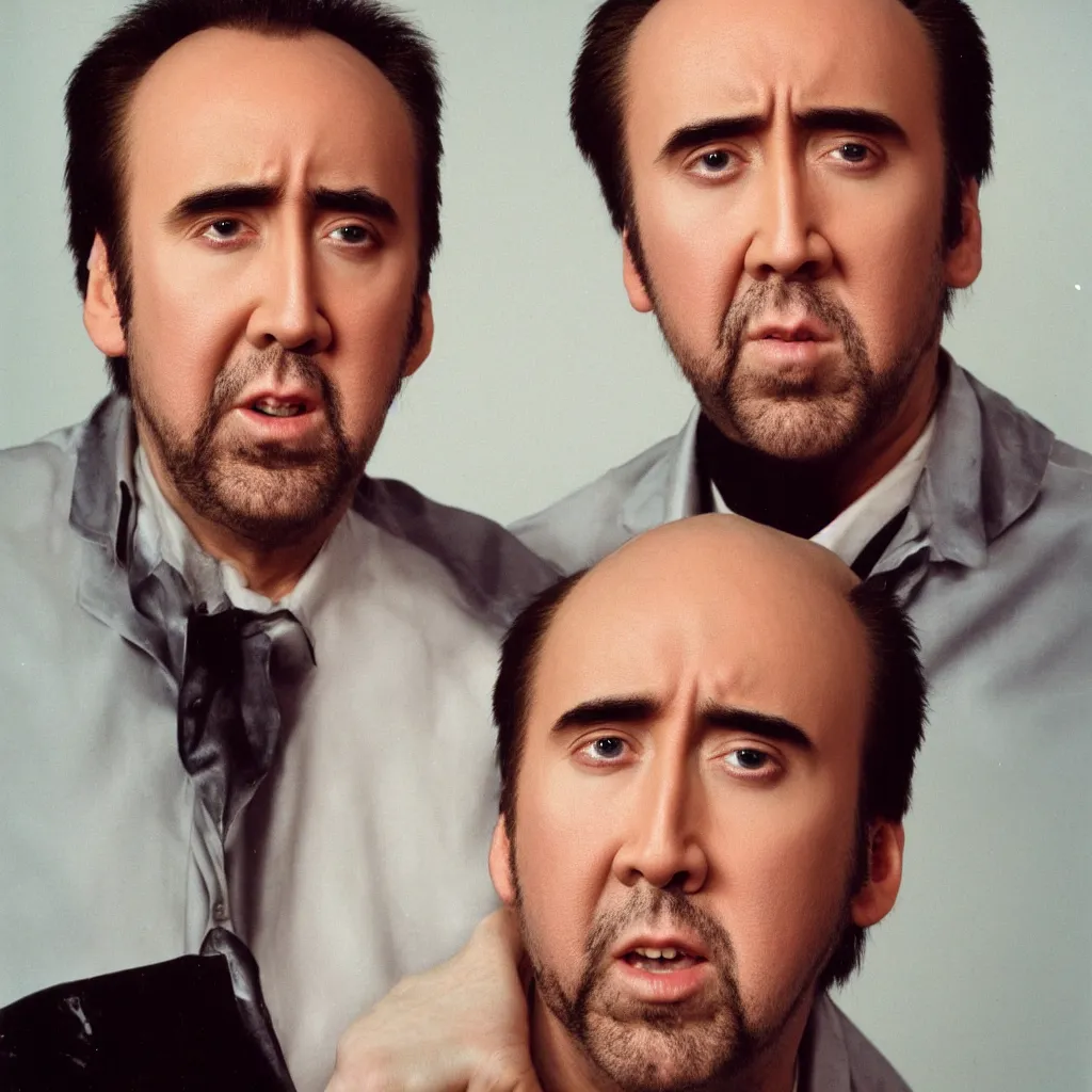 Prompt: nicolas cage headshot 1 9 9 9 photograph straight on color no eyebrows