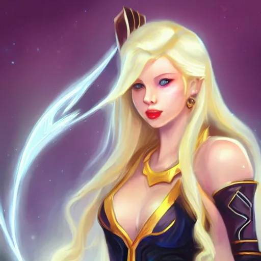 Image similar to portrait of lux from league of legends, art by greg ruthkowski