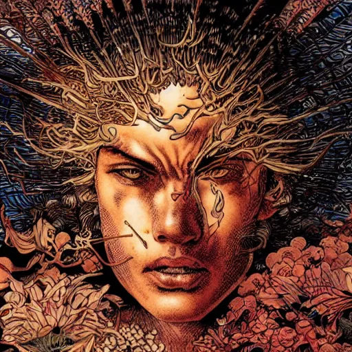 Image similar to closeup of exploding head, by yoichi hatakenaka, masamune shirow, josan gonzales and dan mumford, ayami kojima, takato yamamoto, barclay shaw, karol bak