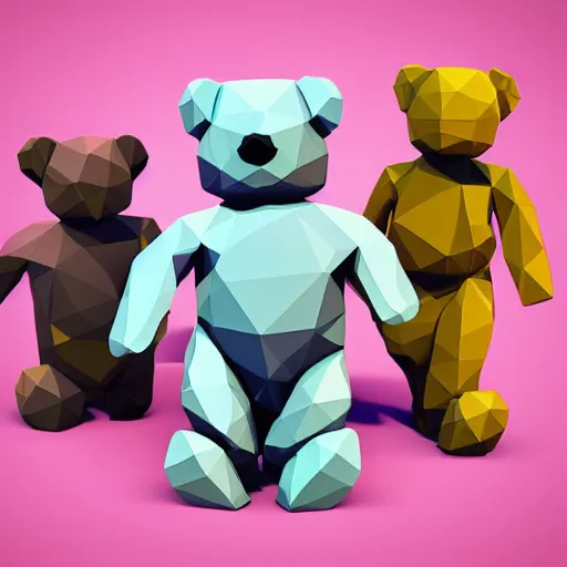 Image similar to lowpoly style cubist cute teddy bears