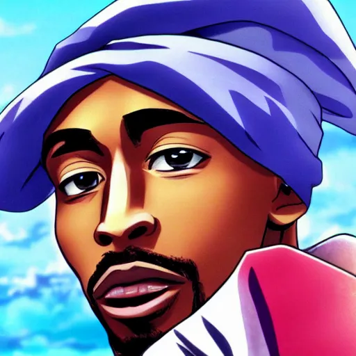 Image similar to Tupac Shakur, screenshot from a 2012s anime, anime