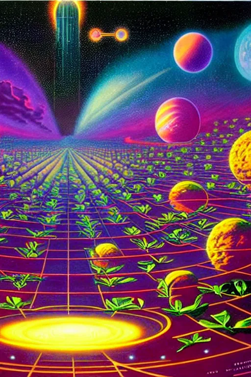 Image similar to a beautiful future for reality simulation, scientists and space flowers, utopian, by david a. hardy, wpa, public works mural, socialist
