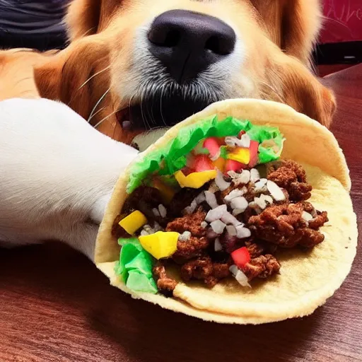 Image similar to a photo of a dog eating a taco