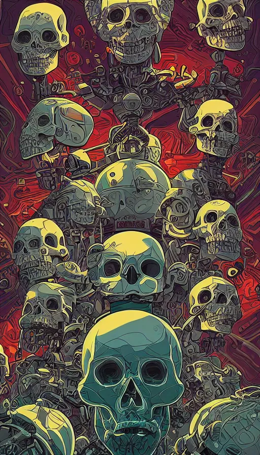 Prompt: The land of the skull androids, italian futurism, Dan Mumford, Josan Gonzalez