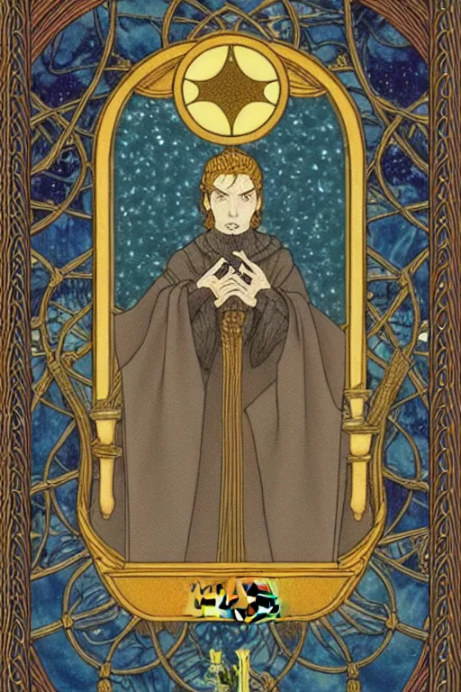 Prompt: tarot card wiccan bakground glass in the throne room intricate elegant highly detailed by wes anderson and hasui kawase and scott listfield