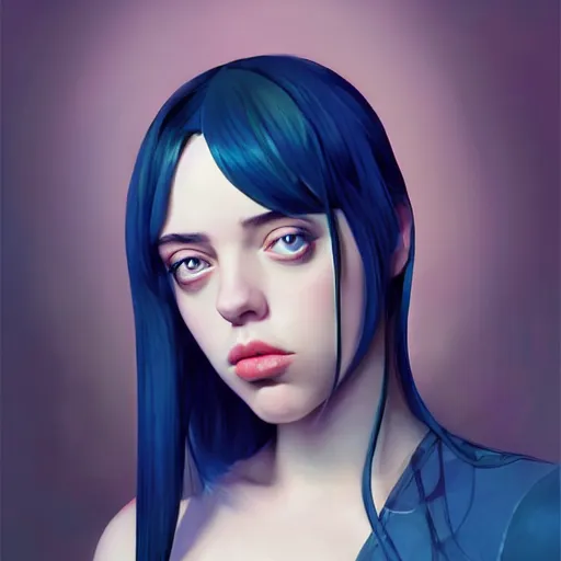 Image similar to a beautiful billie eilish kat dennings alluring gravure model in elaborate latex tank top, by guweiz and wlop and ilya kuvshinov and artgerm and makoto shinkai and studio ghibli, symmetrical eyes, aesthetic, gorgeous, stunning, alluring, attractive, artstation, deviantart, pinterest, digital art