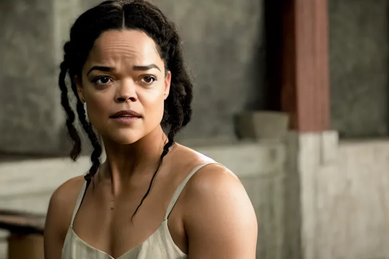 Prompt: portrait of tessa thompson as dolores abernathy in westworld