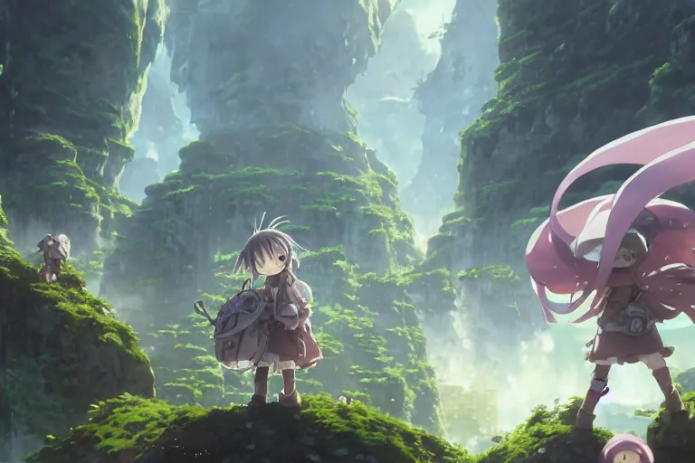 Prompt: made in abyss concept art riko reg anime key visual James Jean Marc Simonetti trending on artstation hyperdetailed Unreal Engine 4k 8k ultra HD pic cinematic shot, modern anime, fantasy, eerie wlop James Jean Marc Simonetti Ruan Jia and Mandy Jurgens and Artgerm and William-Adolphe Bouguerea trending on artstation hyperdetailed Unreal Engine 4k 8k ultra HD