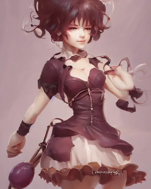 Prompt: a ( girl as personification of chocolate cupcake ), fantasy bakery, digital art by krenz cushart, laurie greasly, wlop, artgerm, intricate, physically correct, highly detailed, sharp focus, smooth, epic composition, joyful, unreal engine