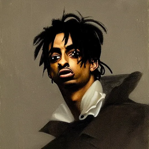 Image similar to a portrait of Playboi Carti in the style of Francisco Goya, dark, creepy, high contrast, nihilistic