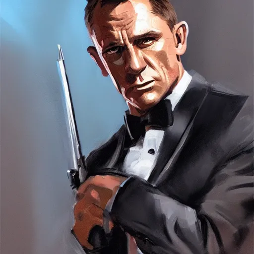 Image similar to concept art of james bond, cinematic shot, oil painting by jama jurabaev, extremely detailed, brush hard, artstation, high quality, brush stroke white background