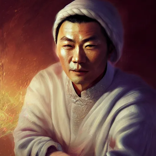 Prompt: portrait painting of a 3 5 - year - old chinese man, taoist priest, like andy lau, immortal bone, affable by wenjun lin, irakli nadar, bright colors, octopath traveler, wenjun lin, unreal engine 5 highly rendered, global illumination, radiant light, detailed and intricate environment