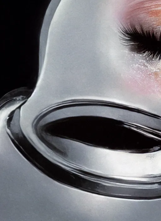 Image similar to hyper realistic and detailed closeup photo of a chrome female android in blade runner by annie leibovitz