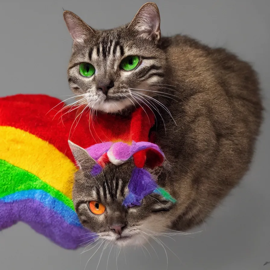 Image similar to a Rainbow cat ready to catch a mouse, ultra realistic, 8K