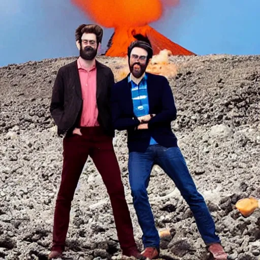 Prompt: rhett and link in a volcano