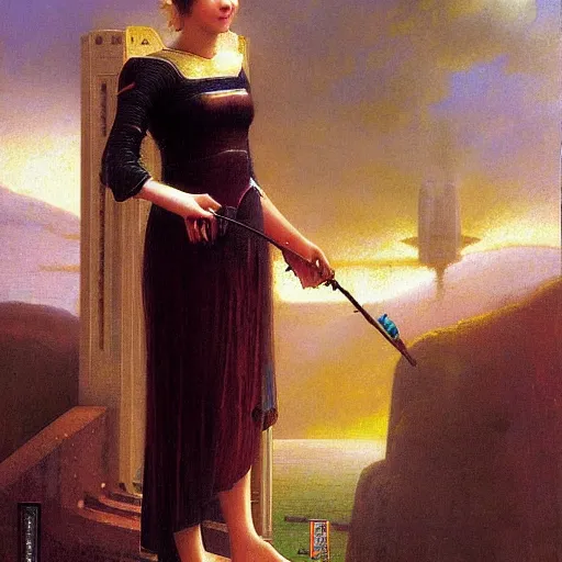 Image similar to portrait of a sci - fi woman, by edmund blair leighton