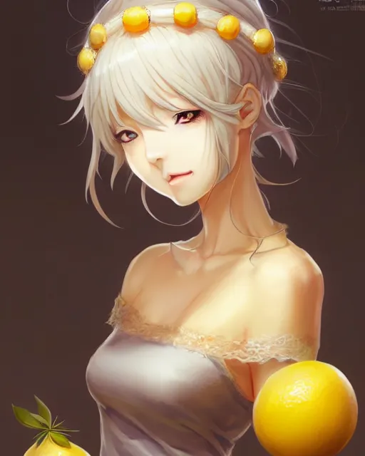 Image similar to character concept art of an anime goddess of lemons | | cute - fine - face, pretty face, realistic shaded perfect face, fine details by stanley artgerm lau, wlop, rossdraws, james jean, andrei riabovitchev, marc simonetti, and sakimichan, trending on artstation