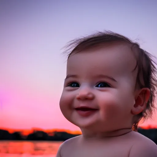 Image similar to baby smiling at sunset