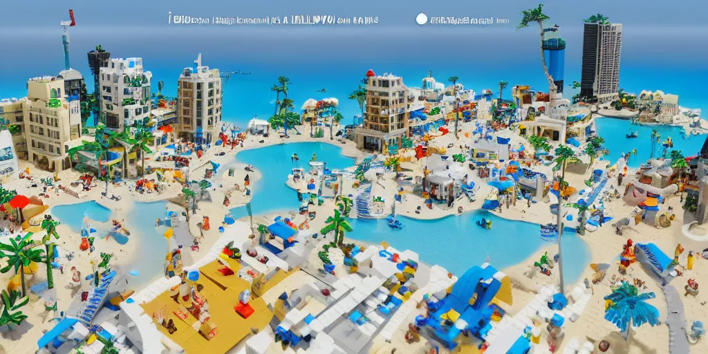 Image similar to perfect replica of Tel-Aviv beach, everything is made from Lego, high-detaild, unreal engine 5, 4K UHD image