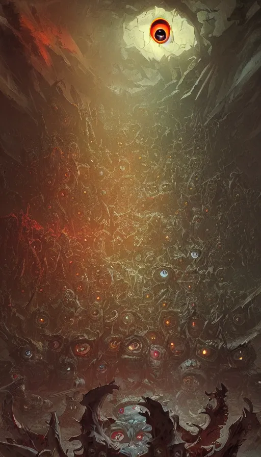 Image similar to a storm vortex made of many demonic eyes and teeth, by marc simonetti