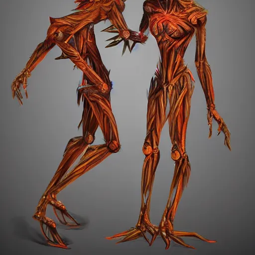 Prompt: Two humanoid creatures fused at the shoulders dancing on their pointy limbs. Award-winning digital art, trending on ArtStation