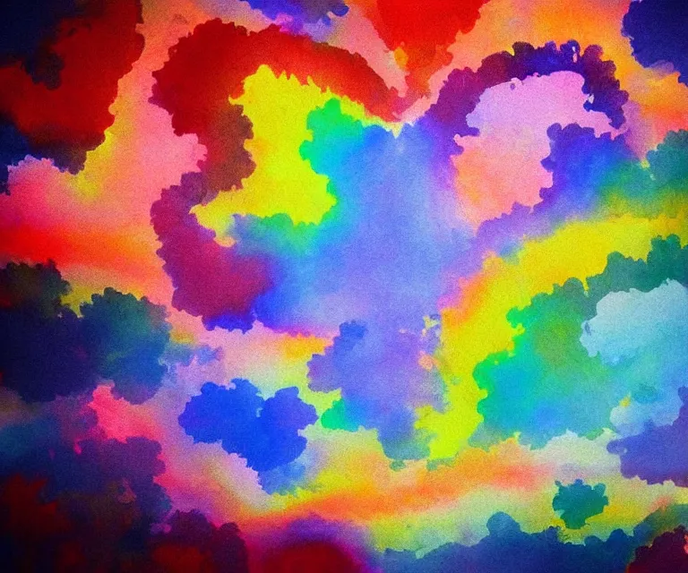 Image similar to heart - shaped clouds, water painting, colorful