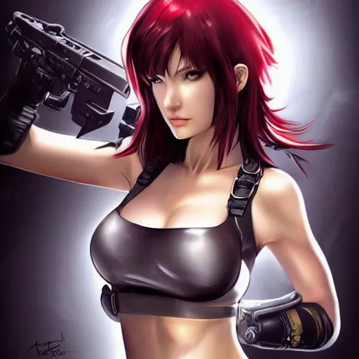 Prompt: concept art illustration of young japanese christina hendricks natalie portman as lara croft motoko kusanagi anime protagonist, wearing tokyo harajuke street fashion combat warrior fantasy bikini, intricate, elegant, art by artgerm and rosstran, masamune shirow