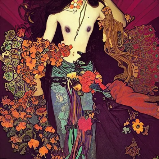 Prompt: cute punk Día de los Muertos girl by Alphonse Mucha Egon Schiele Ayami Kojima Amano Charlie Bowater, photography by Mario Testino, masterpiece