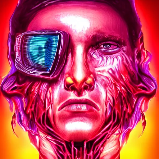 Image similar to a realistic detailed portrait photo of a monster, synthwave