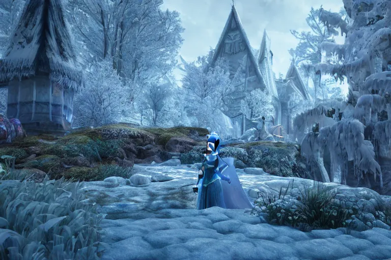 Prompt: ultra detailed fantasy, a beautiful frozen elsa global illumination hdr render in unreal engine 5