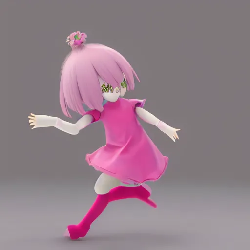Prompt: cute fumo plush girl skipping with glee, vray