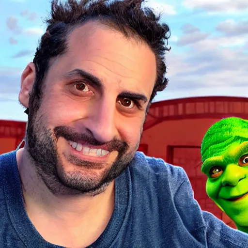 Prompt: Ethan Klein playing Shrek in the live action adaptation (2041)