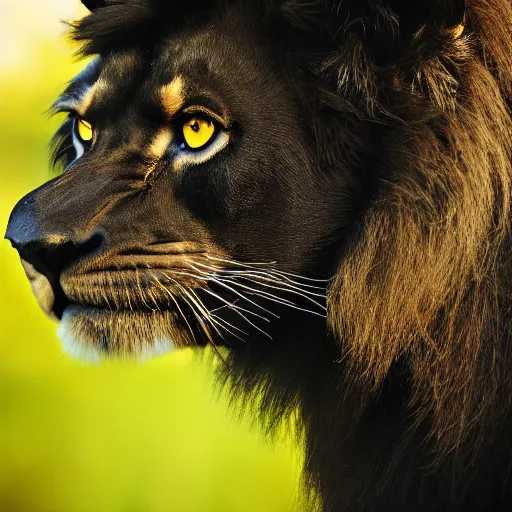 Image similar to professional photography of a black lion, spectacular in its beauty, 8 k