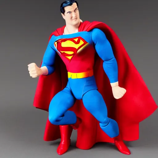 Prompt: A beautifully scupted Superman toy from the 1940s, articulated, professional photography