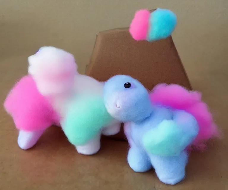 Image similar to a cute little dinosaur, cotton candy, fluffy clouds