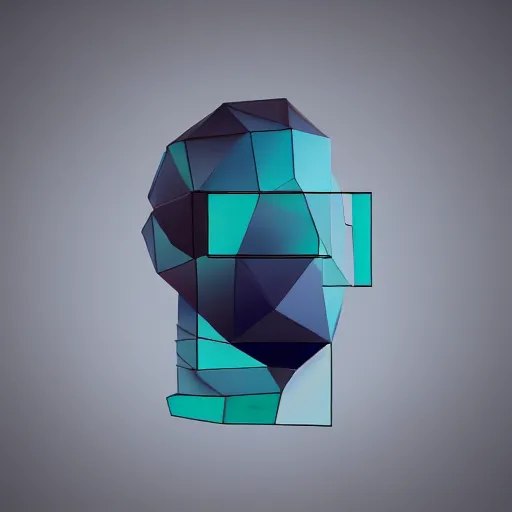 Prompt: Rule of thirds. Badass. Cool. Neat. In the style of faceted glass geometric abstract art. 4k. HDR. Award-winning. Raytracing. Global illumination. Ambient occlusion. Blue color scheme. Octane render of a cool abstract geometric head forum avatar character. Futuristic. badass. interesting. intriguing. stylish.