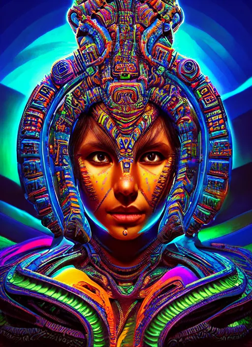 Prompt: hyper detailed ultra sharp 3 d render like a photograph aztec serpent warrior princess, fractal plane, deep voyage, parallel existence, earthwave, colorful, neon, ornate, intricate, digital painting, concept art, smooth, sharp focus, illustration, art by artgerm and greg rutkowski and h. r. giger, 8 k