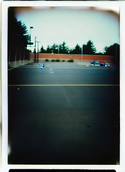 Prompt: polaroid photograph of an empty blockbuster store parking lot, liminal space, familiar place, mannequins, black mold, amateur, 3 5 mm, raw, 4 k, hd