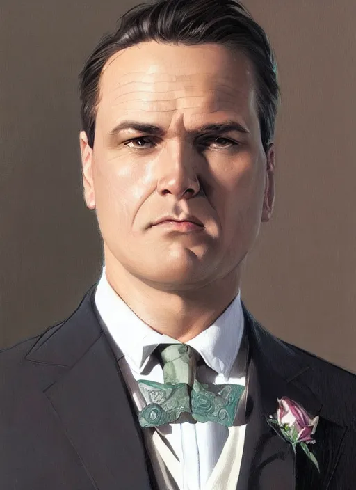 Prompt: portrait of a clean - shaven chubby chubby chubby white man in his 4 0's wearing a suit and tie, office setting in background, d & d, detailed, digital art, artstation, smooth, sharp focus, art by artgerm, greg rutkowski, alphonse mucha