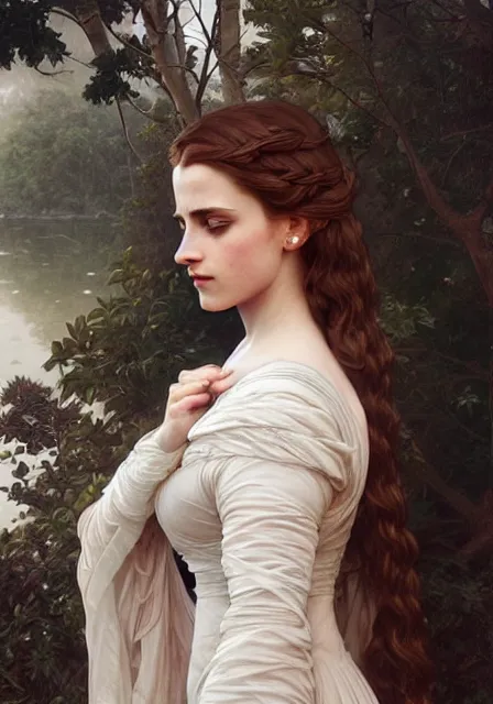 Image similar to sansa emma watson, intricate, elegant, highly detailed, digital painting, artstation, concept art, smooth, sharp focus, illustration, art by artgerm and greg rutkowski and alphonse mucha and william - adolphe bouguereau