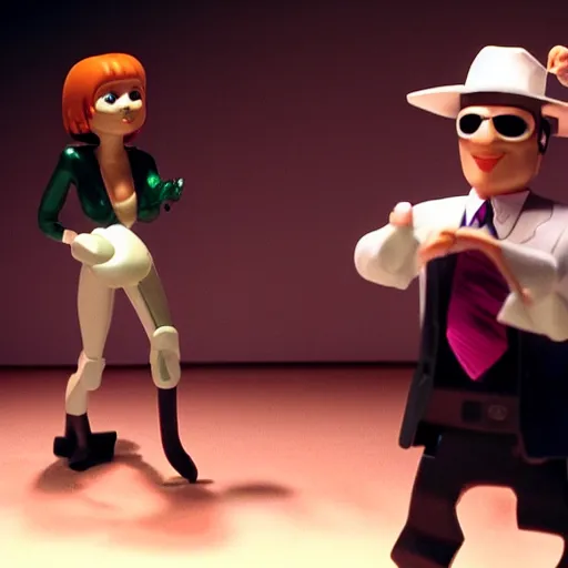 Image similar to dancing scene from pulp fiction recreated in robot chicken