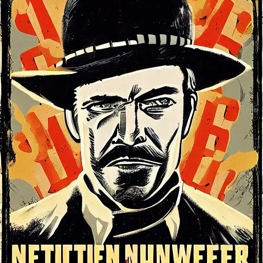 Prompt: a poster for a spaghetti western called the nuclear cowboy