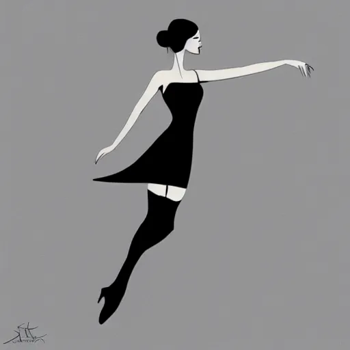 Image similar to a fashion illustration of a beautiful woman dancing