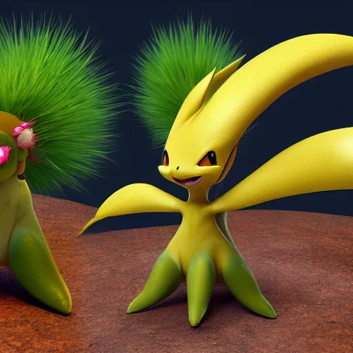 Image similar to a pokemon that looks like a nepenthes, with a bromeliad hair, digital art. trending on art station, unreal engine.