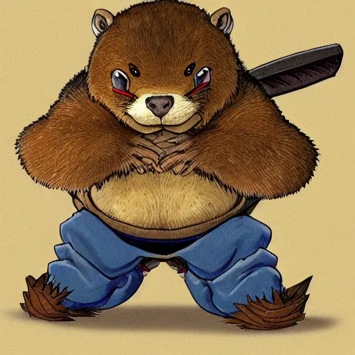 Image similar to anthropomorphic beaver Character design, original design by Akira Toriyama, samurai, tough mood, 8k, Akira Toriyama, highly detailed