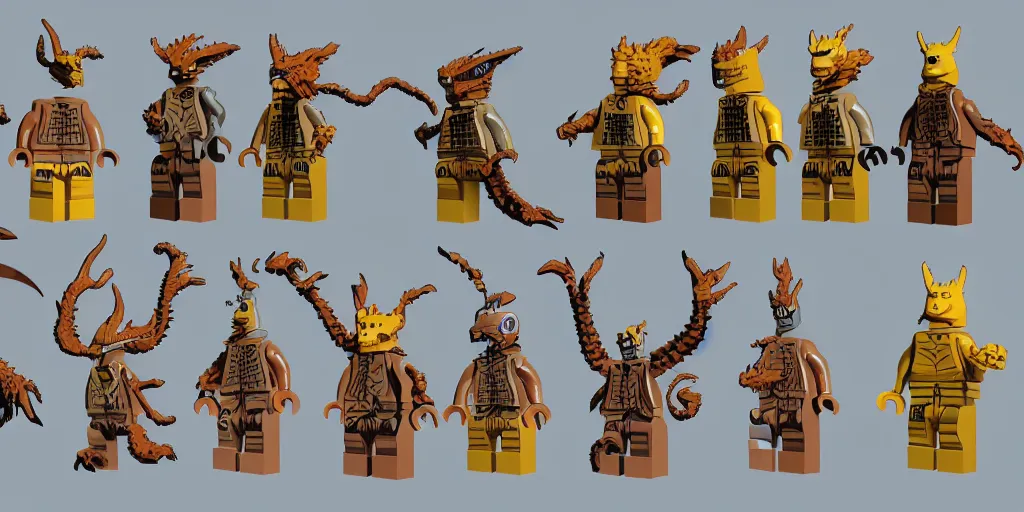 Image similar to creatures called critters, made out of a single lego brick. cute looking, sharp focus, moebius, character sheet, game concept art, brush work