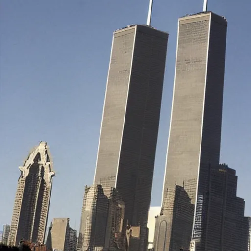 Prompt: the twin towers transformed into giant robots