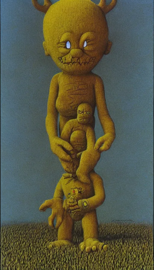 Prompt: giant occult teletubby by beksinski, colored pencil art, detailed, scary