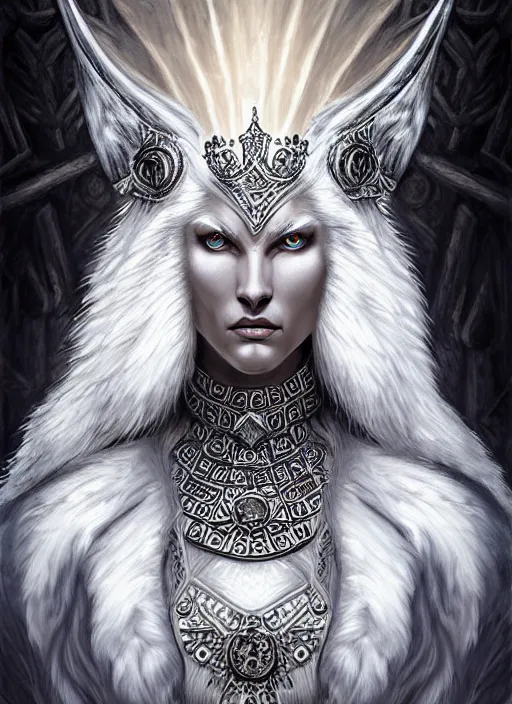 Prompt: digital _ painting _ white wolf queen _ filipe _ poles _ and _ justin _ gerard _ symmetrical _ fantasy _ very _ detailed _ realistic _ complex _ port